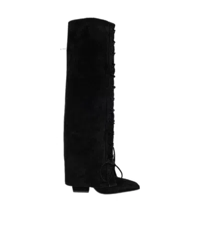 Paris Texas Jane Fold Over Lace Up Boot 100 In Black