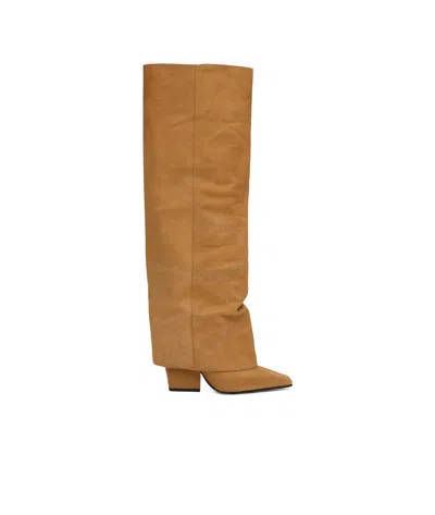 Paris Texas Jane Fold Over Tall Boots In Caramel