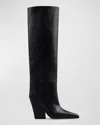 Paris Texas Jane Knee-high Leather Texan Heel Boots In Black