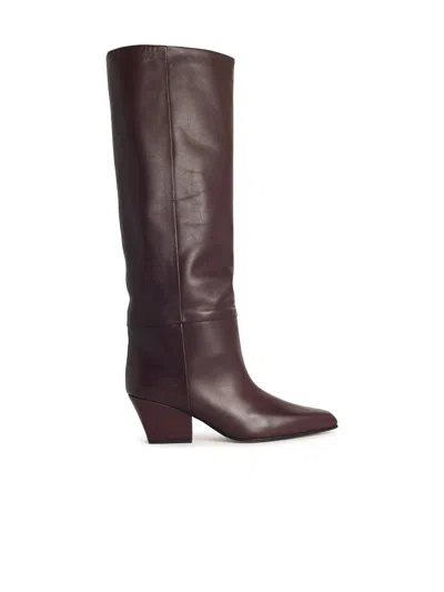 Paris Texas Leather Knee-high Block Heel Boot In Brown
