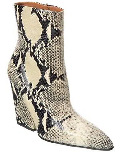 Pre-owned Paris Texas Jane Snake-embossed Leather Bootie Women's White 39