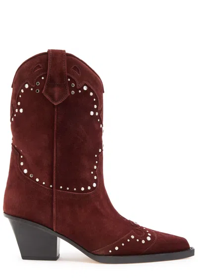Paris Texas Janice 60 Crystal-embellished Suede Mid-calf Boots In Brown