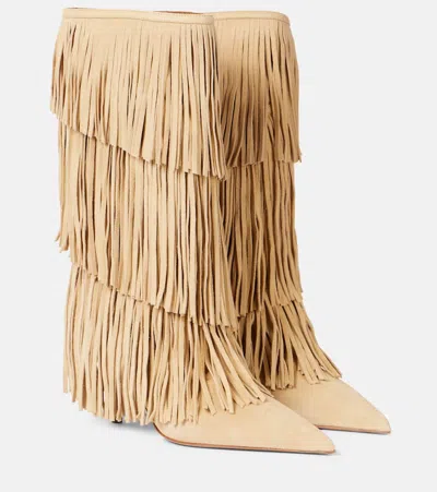Paris Texas Jessie 75 Fringed Suede Boots In Ecru