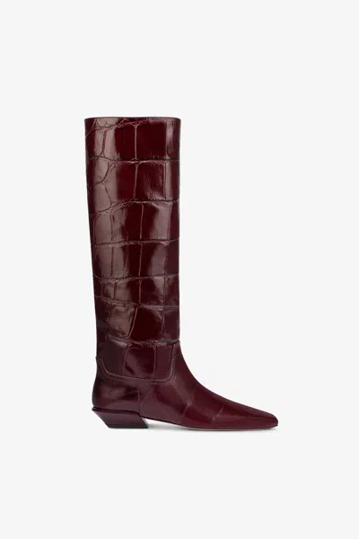 Paris Texas Knee-high Boots In Hevea Maxi Croco-embossed Leather In Burgundy