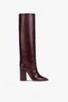 Paris Texas Anja Croco Block-heel Knee Boots In Rouge Noir