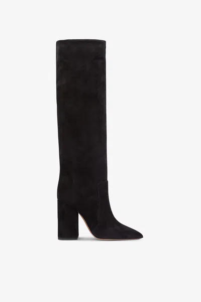 Paris Texas Knee-high Boots In Soft Off-black Suede Leather