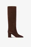 Paris Texas Knee-high Boots In Soft Pepper Suede Leather In Pepper