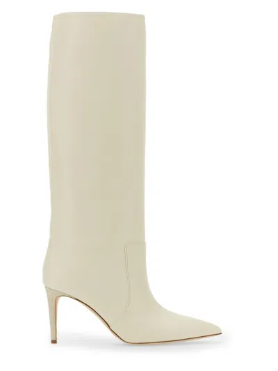 Paris Texas Knee-high Leather Boots With Pointed Toe In White
