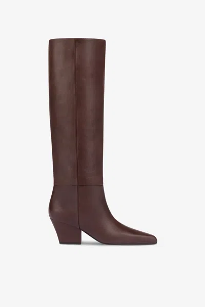 PARIS TEXAS KNEE-HIGH, LONG POINTED BOOT IN SUPPLE MOCHA LEATHER