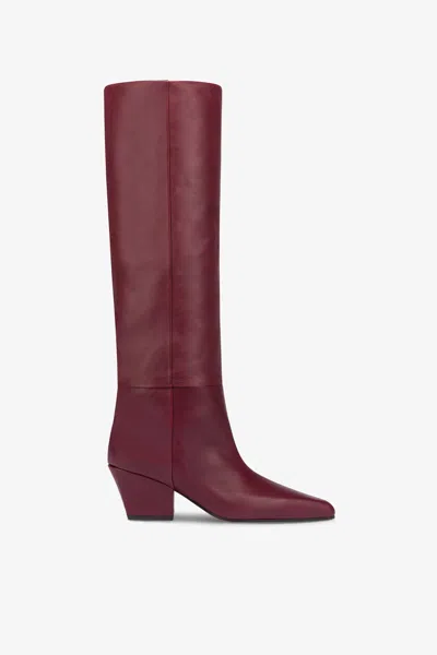 PARIS TEXAS KNEE-HIGH, LONG POINTED BOOT IN SUPPLE ROUGE NOIR LEATHER
