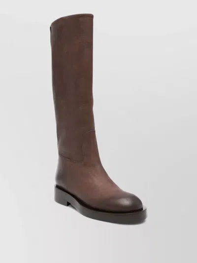 Paris Texas Knee High Napa Leather Boots Block Heel In Brown