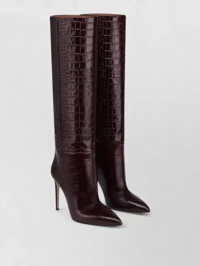 Paris Texas Knee High Stiletto Boot Crocodile Embossed Leather In Blue