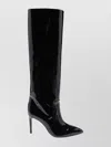 Paris Texas Knee High Stiletto Heel Pointed Boot In Black