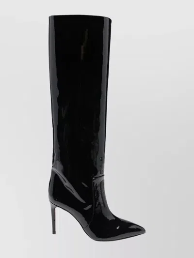 Paris Texas Knee High Stiletto Heel Pointed Boot In Black