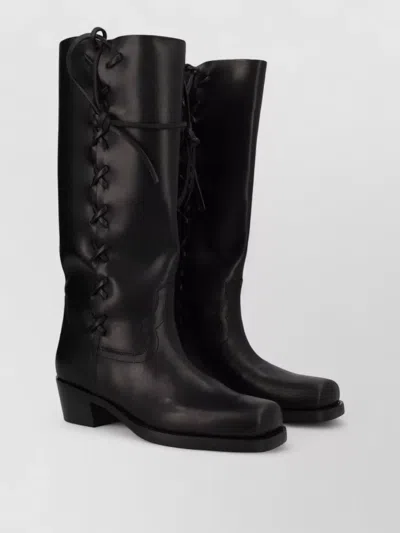 Paris Texas Knee Length Boots Block Heel Square Toe In Black