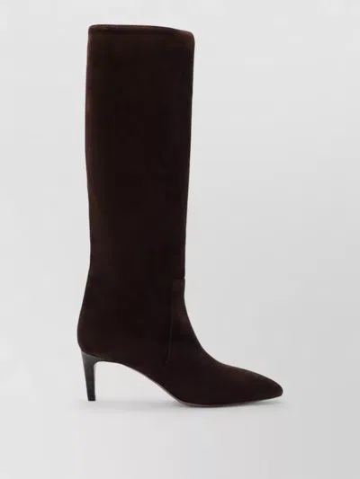 Paris Texas Knee Length Boots Pointed Toe Stiletto Heel In Black