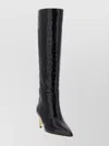 Paris Texas Knee Length Stiletto Boots With Crocodile Texture In Black