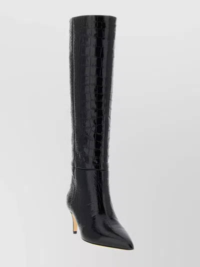 Paris Texas Knee Length Stiletto Boots With Crocodile Texture In Black