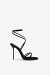 Paris Texas Lace-up Satin Sandal In Black In Black