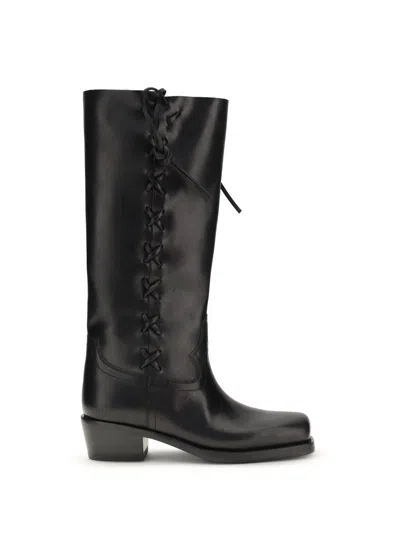 Paris Texas Lace-up Calf Leather Boot In Black