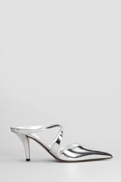 PARIS TEXAS LAILA MULE 75 SLIPPER-MULE IN SILVER LEATHER