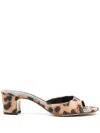 PARIS TEXAS PARIS TEXAS 'LARA' MULES IN LEATHER WITH HEEL AND ANIMALIER PRINT