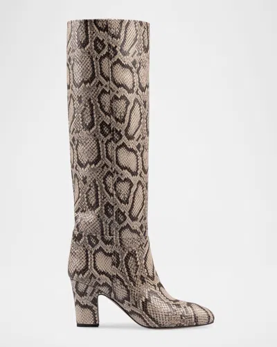 Paris Texas Lavinia Snake-embossed Leather Knee Boots In White