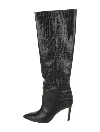 Pre-owned Paris Texas Leather Animal Print Boots In Black