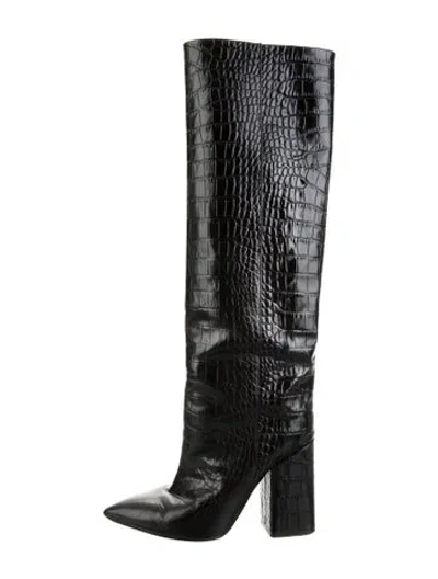 Pre-owned Paris Texas Leather Animal Print Boots In Black
