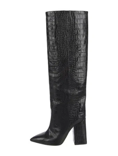 Pre-owned Paris Texas Leather Animal Print Boots In Black