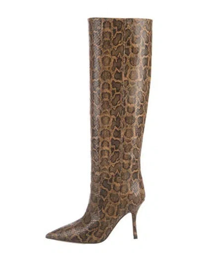 Pre-owned Paris Texas Leather Animal Print Boots In Brown