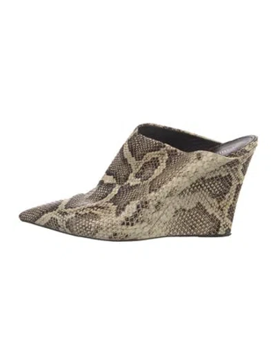 Pre-owned Paris Texas Leather Animal Print Mules In Neutral