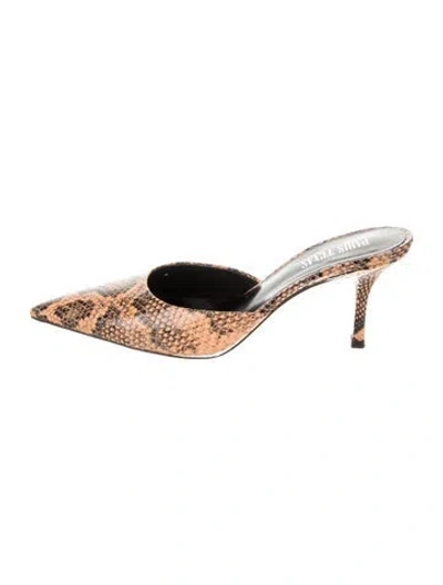 Pre-owned Paris Texas Leather Animal Print Mules In Orange