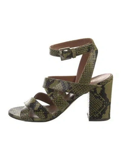 Pre-owned Paris Texas Leather Animal Print Sandals In Green