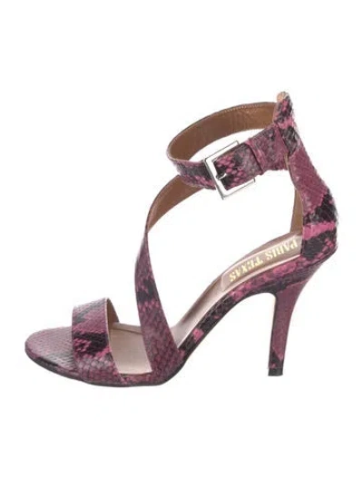 Pre-owned Paris Texas Leather Animal Print Sandals In Pink