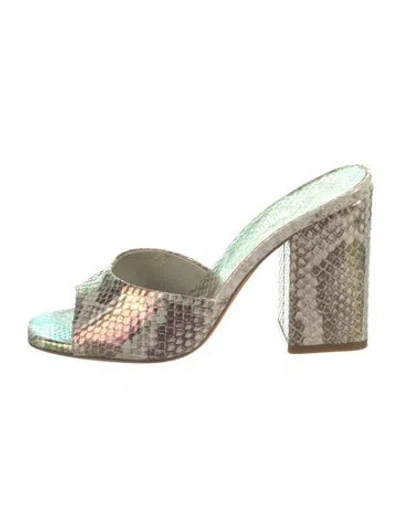 Pre-owned Paris Texas Leather Animal Print Slides In Green/metallic