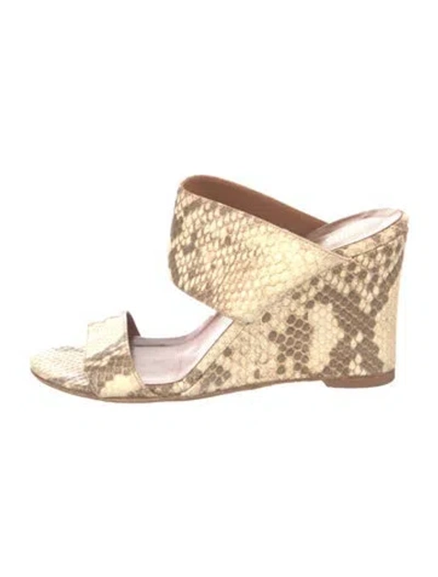 Pre-owned Paris Texas Leather Animal Print Slides In Neutrals/white