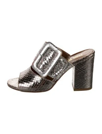 Pre-owned Paris Texas Leather Animal Print Slides In Silver