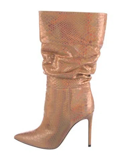 Pre-owned Paris Texas Leather Animal Print Slouch Boots In Pink