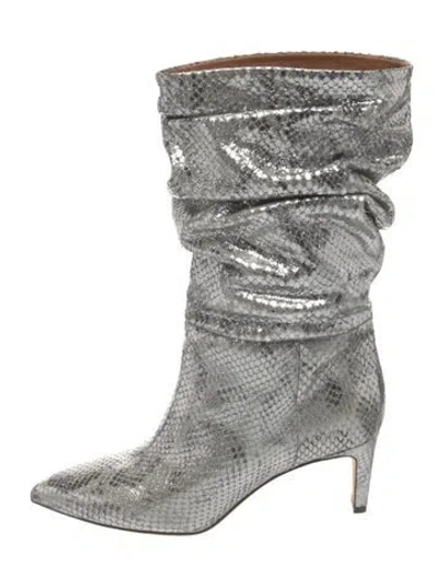 Pre-owned Paris Texas Leather Animal Print Slouch Boots In Silver