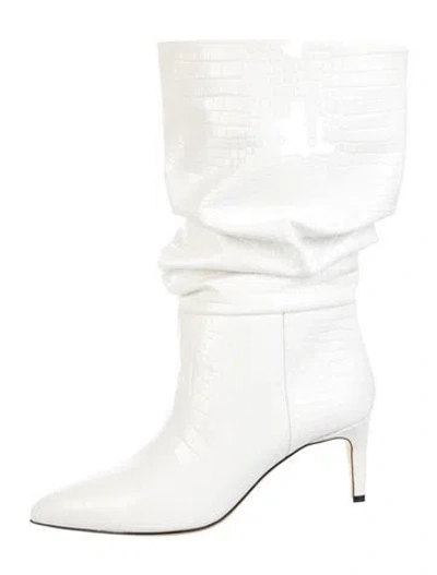 Pre-owned Paris Texas Leather Animal Print Slouch Boots In White