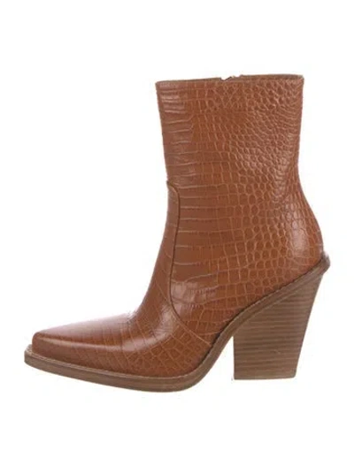 Pre-owned Paris Texas Leather Animal Print Western Boots In Brown