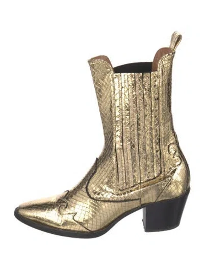 Pre-owned Paris Texas Leather Animal Print Western Boots In Gold/metallic