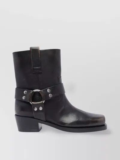 Paris Texas Leather Block Heel Mid-calf Boots Squared Toe