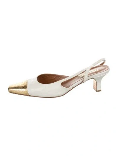 Pre-owned Paris Texas Leather Colorblock Pattern Slingback Pumps In White