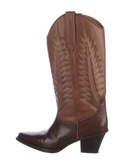 Pre-owned Paris Texas Leather Colorblock Pattern Western Boots In Brown