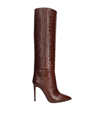 PARIS TEXAS LEATHER CROC-PRINT STILETTO BOOT 105