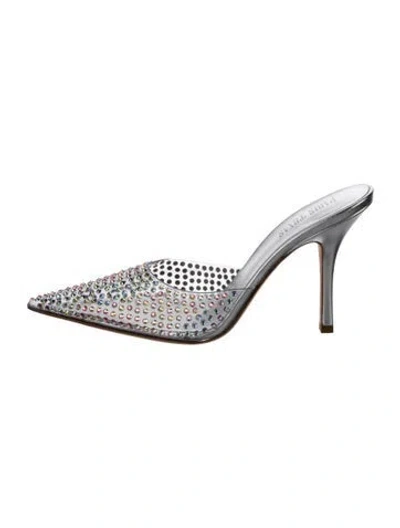 Pre-owned Paris Texas Leather Crystal Embellishments Mules In Silver