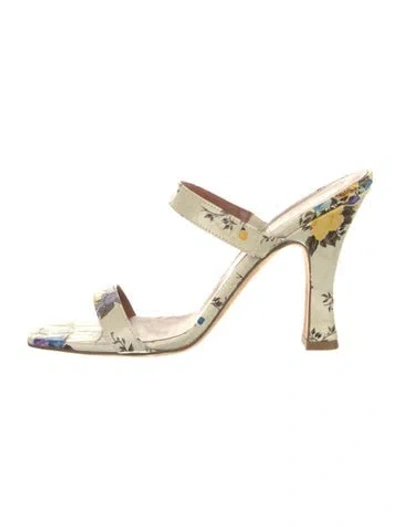 Pre-owned Paris Texas Leather Floral Print Slides In Neutral