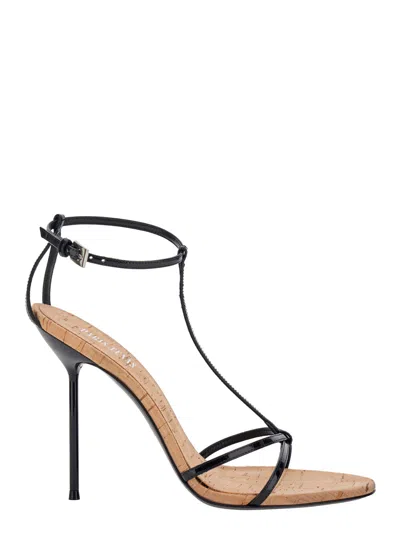 Paris Texas Leather High Heel Sandals With Adjustable Ankle Strap In Black